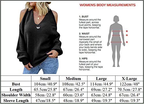 MaQiYa Women's Cold Shoulder Oversized Sweaters Batwing Long Sleeve V Neck Chunky Knit Fall Tunic Sweater Tops Z-Black