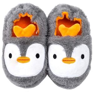 dadawen toddler boys girls soft plush slippers cartoon cute animal warm house shoes grey/penguin us size 11-12 little kid