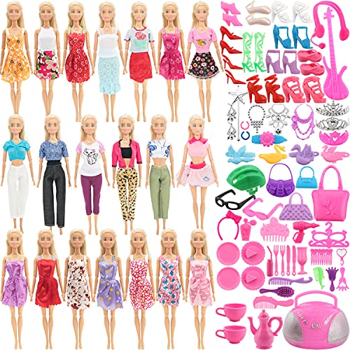 SOTOGO 110 Pieces Doll Clothes and Accessories for 11.5 Inch Girl Doll Different Occasions Include 20 Pieces Handmade Doll Outfits Fashion Doll Dresses Party Doll Gowns and 90 Pieces Doll Accessories