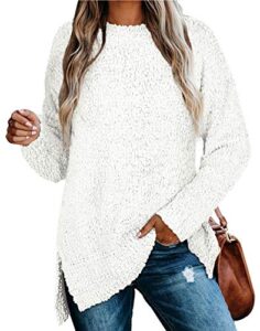 niashot white sweaters for women oversized crewneck sherpa tunic tops for leggings l