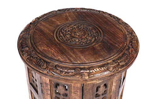 Small Table, Round End Table,Side Table, Side Tables Living Room,End Table,Round Side Table,Altar Table, Carved Side Table,Wood Accent Table,Carved Wood Table 12 Inch Round Top x 12 Inch High - Burnt