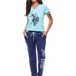 U.S. Polo Assn. Womens Pajama Set - Short Sleeve Shirt and Pajama Pants Sleepwear and Lounge Sets for Women (Mint W/Pockets, Large)