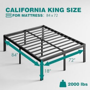 ZIYOO California King Bed Frames, 18'' Platform Bed Frame, 2000lbs Heavy Duty Steel Slat, Non-Slip Design, No Box Spring Needed, Easy Assembly, Quiet Noise Free, Under Bed Storage Space