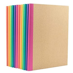 paperage 12-pack composition notebook journals, 120 pages, kraft cover with rainbow spines, college ruled lined paper, small size (8 in x 5.75 in) – for school, office, or at-home use