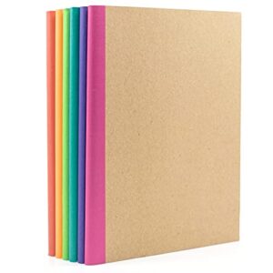 paperage 6-pack composition notebook journals, 120 pages, kraft cover with rainbow spines, college ruled lined paper, small size (8 in x 5.75 in) – for school, office, or at-home use