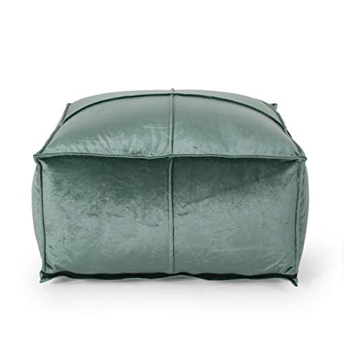 Christopher Knight Home Harrison Modern Glam Velvet Square Bean Bag Ottoman, Turquoise