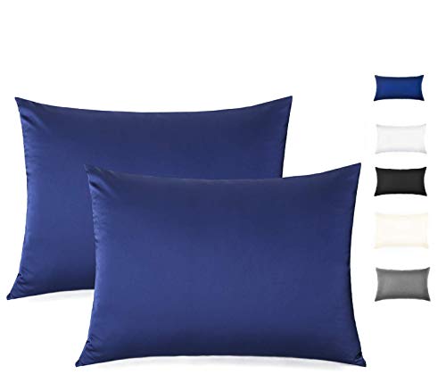 100% Mulberry Silk Pillowcase for Hair and Skin, Both Side 19 Momme Silk with Hidden Zipper,2 Pack (Navy Blue, Standard)