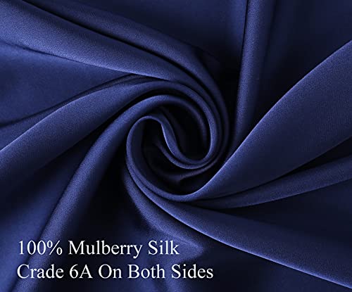 100% Mulberry Silk Pillowcase for Hair and Skin, Both Side 19 Momme Silk with Hidden Zipper,2 Pack (Navy Blue, Standard)