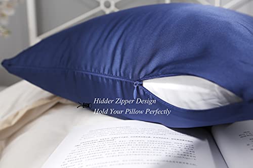 100% Mulberry Silk Pillowcase for Hair and Skin, Both Side 19 Momme Silk with Hidden Zipper,2 Pack (Navy Blue, Standard)