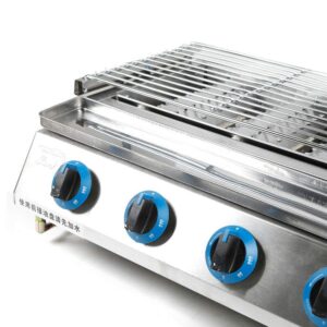 Tabletop Grill Smokeless BBQ with 6 Burners Portable Gas Barbecues Griddle with 6 Independent Switches Gas Grill Griddle for parties, backyard barbeques, Camping, Tailgating or Picnicking (6 Burners)