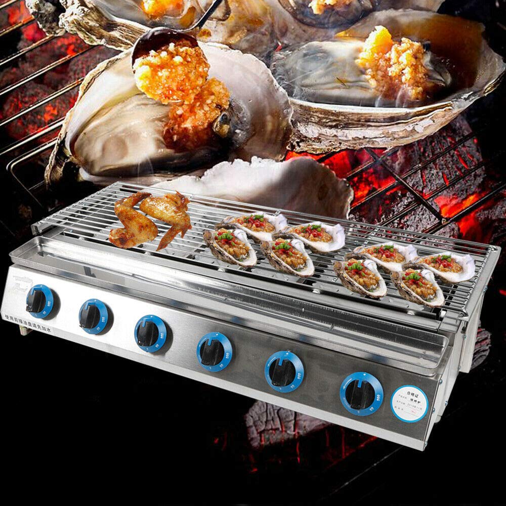 Tabletop Grill Smokeless BBQ with 6 Burners Portable Gas Barbecues Griddle with 6 Independent Switches Gas Grill Griddle for parties, backyard barbeques, Camping, Tailgating or Picnicking (6 Burners)