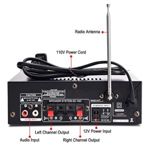 Facmogu 298A Max 300Wx2 Wireless Bluetooth 5.0 Stereo Audio Amplifier, RMS 40Wx2 Power Amp 2 Channel Stereo Receiver for Home Theater Speakers, Bass & Treble Control, USB/SD/RCA/MIC/FM in, Remote