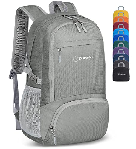 ZOMAKE Lightweight Packable Backpack 30L - Foldable Hiking Backpacks Water Resistant Compact Folding Daypack for Travel(Sliver Grey)