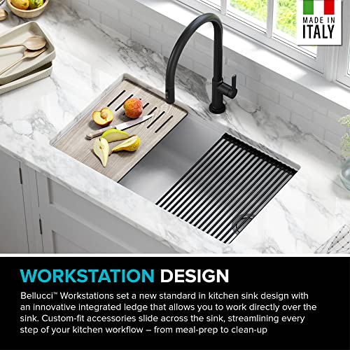 KRAUS Bellucci Workstation 32-inch Undermount Granite Composite Single Bowl Kitchen Sink in White with Accessories, KGUW1-33WH