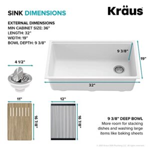 KRAUS Bellucci Workstation 32-inch Undermount Granite Composite Single Bowl Kitchen Sink in White with Accessories, KGUW1-33WH