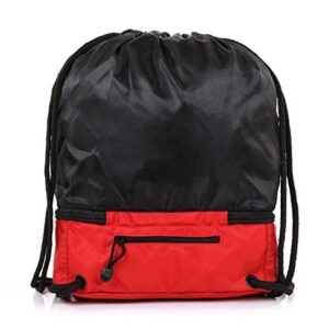 Mintra Sports Drawstring Bags - (Black/Red, Stellar (12in x 18in)) Backpack, Cinch Sackpack, Bag, String, Sports, Gym, Waterproof, Unisex , Used for Gym, Sport, Workout