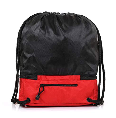 Mintra Sports Drawstring Bags - (Black/Red, Stellar (12in x 18in)) Backpack, Cinch Sackpack, Bag, String, Sports, Gym, Waterproof, Unisex , Used for Gym, Sport, Workout