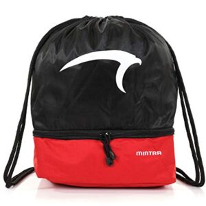 Mintra Sports Drawstring Bags - (Black/Red, Stellar (12in x 18in)) Backpack, Cinch Sackpack, Bag, String, Sports, Gym, Waterproof, Unisex , Used for Gym, Sport, Workout