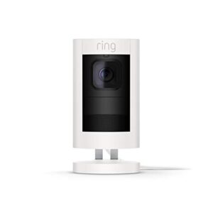 ring stick up cam elite, indoor/outdoor power hd security camera with two-way talk, night vision, works with alexa - white