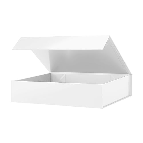 PACKHOME Gift Box 11x7.8x2.3 Inches, Gift Box with Lid, Sturdy Shirt Box with Magnetic Lid for Wrapping Gifts (Glossy Metallic White)