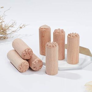 OLYCRAFT 7PCS 2x0.8 Inch Wood Pottery Tools Stamps Clay Stamps Column Wooden Stamps Natural Wood Stamps with Mixed Patterns Round Pottery Stamps Wooden Pottery Stamp for Clay and Ceramic