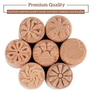 OLYCRAFT 7PCS 2x0.8 Inch Wood Pottery Tools Stamps Clay Stamps Column Wooden Stamps Natural Wood Stamps with Mixed Patterns Round Pottery Stamps Wooden Pottery Stamp for Clay and Ceramic