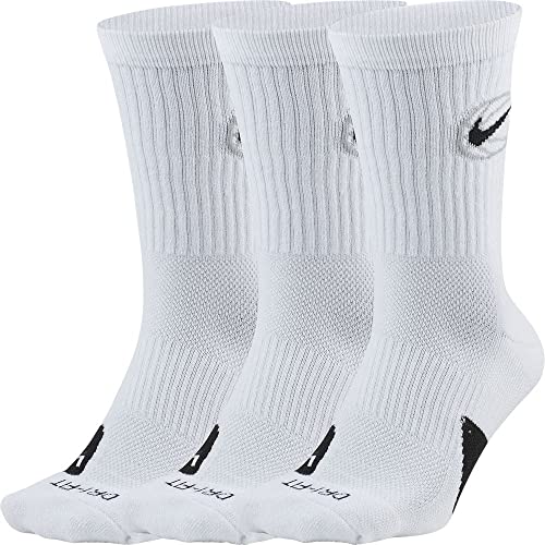 Nike Men`s Everyday Crew Basketball Socks 3 Pack (Multi-Color(DA2123-100)/White, Large)