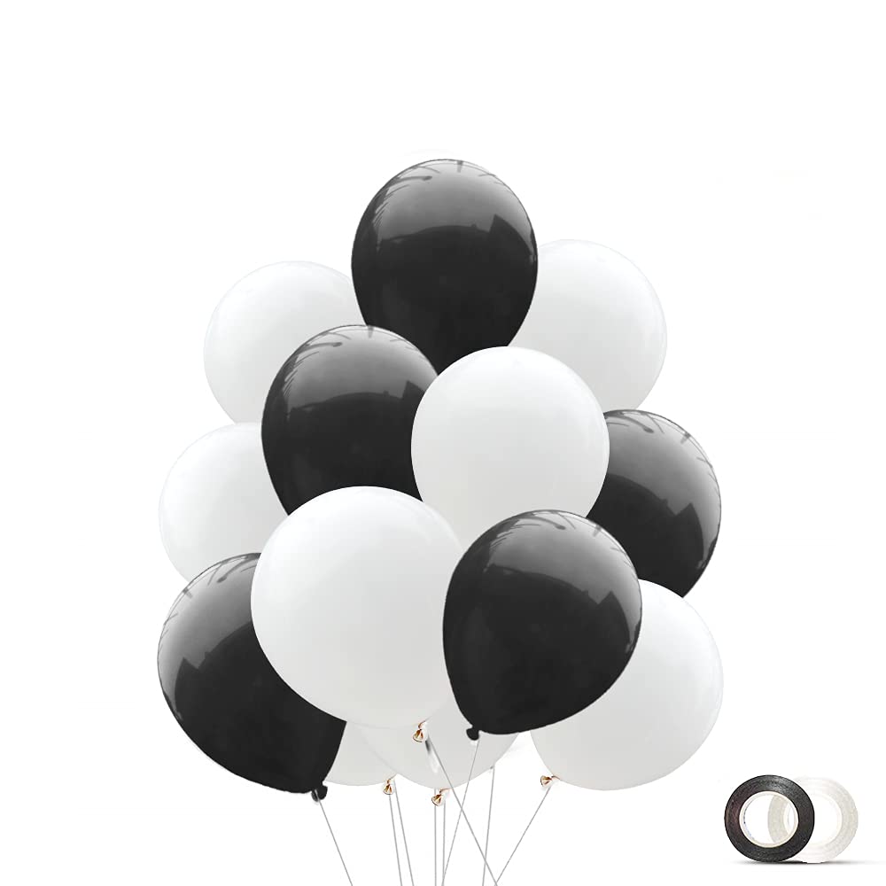 100pcs 12 Inch Balloons (Black and White Balloons), EUFARS Premium Thickened Latex Balloons for Black and White Party Decorations