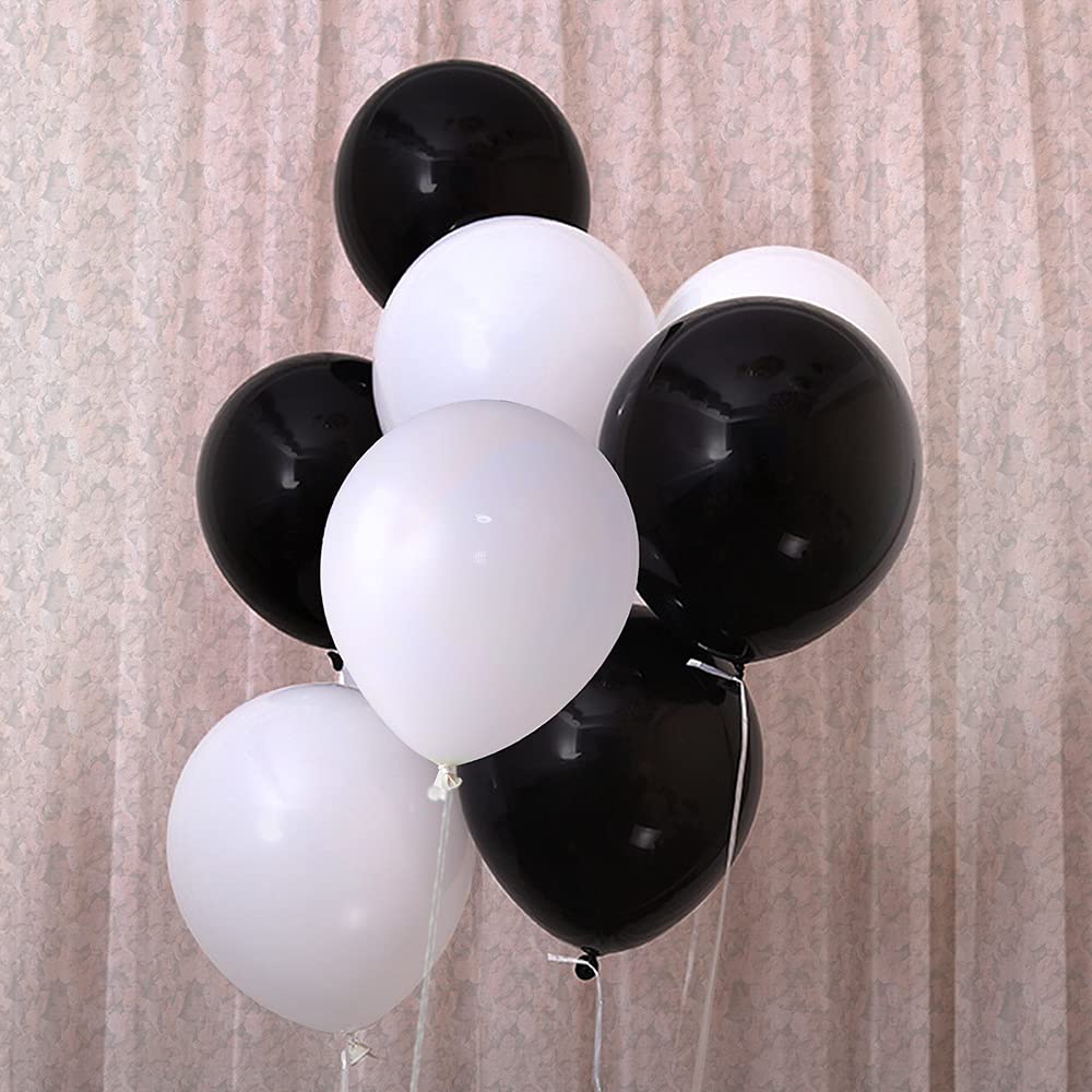 100pcs 12 Inch Balloons (Black and White Balloons), EUFARS Premium Thickened Latex Balloons for Black and White Party Decorations