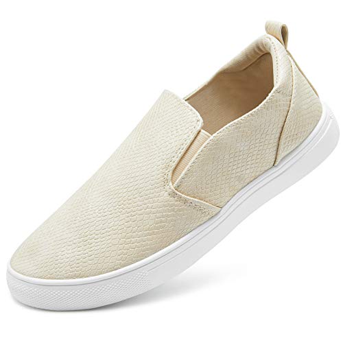 Adokoo Womens Slip On Shoes Fashion PU Leather Sneaker Casual Walking Shoes(PU Taupe.US9)