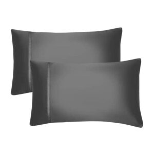 lejian silk bedding pillowcases - 2 pack standard size(20x26 inch) - hemstitched pillow cases - soft silk pillowcase with envelope closure, grey