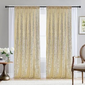 2×8ft-2pcs champagne gold sequin backdrop curtains panels, photography backdrop glitter curtains fabric background for christmas wedding party decor
