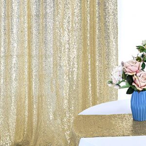 2×8FT-2PCS Champagne Gold Sequin Backdrop Curtains Panels, Photography Backdrop Glitter Curtains Fabric Background for Christmas Wedding Party Decor