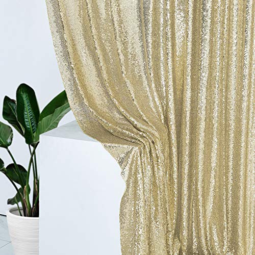 2×8FT-2PCS Champagne Gold Sequin Backdrop Curtains Panels, Photography Backdrop Glitter Curtains Fabric Background for Christmas Wedding Party Decor