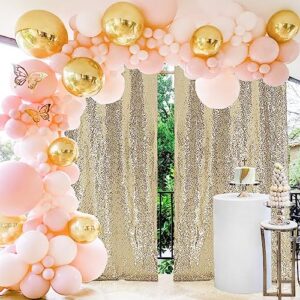 2×8FT-2PCS Champagne Gold Sequin Backdrop Curtains Panels, Photography Backdrop Glitter Curtains Fabric Background for Christmas Wedding Party Decor