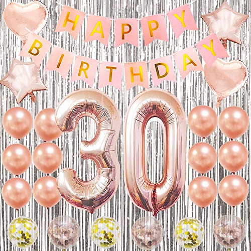 30th birthday decorations for her - Rose Gold 30th Birthday Party Supplies 30th Number Balloons happy 30th birthday decorations