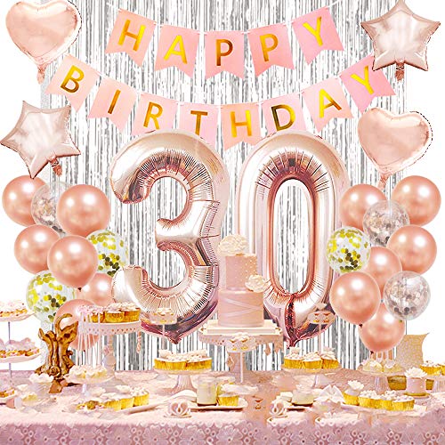 30th birthday decorations for her - Rose Gold 30th Birthday Party Supplies 30th Number Balloons happy 30th birthday decorations