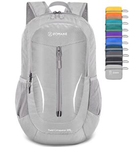 zomake ultra lightweight packable backpack 25l - foldable hiking backpacks water resistant small folding daypack for travel(sliver grey)
