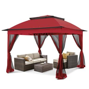 cool spot 11x11 pop-up instant gazebo tent with mosquito netting outdoor canopy shelter with 121 square feet of shade by coos bay (red)