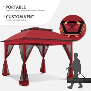 Cool Spot 11x11 Pop-Up Instant Gazebo Tent with Mosquito Netting Outdoor Canopy Shelter with 121 Square Feet of Shade by COOS BAY (Red)