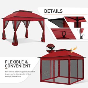 Cool Spot 11x11 Pop-Up Instant Gazebo Tent with Mosquito Netting Outdoor Canopy Shelter with 121 Square Feet of Shade by COOS BAY (Red)