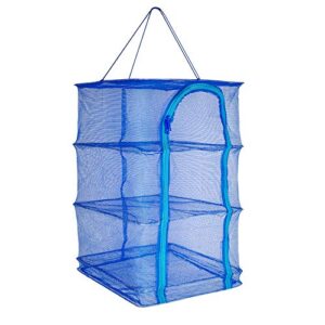 ovovo 3 layer non-toxic nylon netting collapsible drying rack folding fish mesh hanging dry rack net food dehydrator carrying bag-blue (40x40cm/15.7x15.7inch)