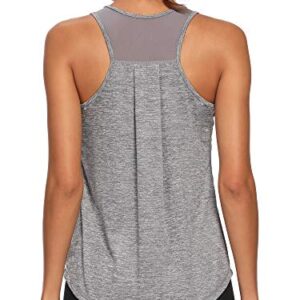 CNJUYEE Workout Tops for Women Soft Mesh Racerback Yoga Shirts Athletic Running Breathable Tank Grey