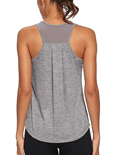 CNJUYEE Workout Tops for Women Soft Mesh Racerback Yoga Shirts Athletic Running Breathable Tank Grey