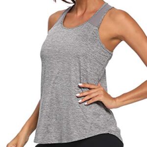 CNJUYEE Workout Tops for Women Soft Mesh Racerback Yoga Shirts Athletic Running Breathable Tank Grey