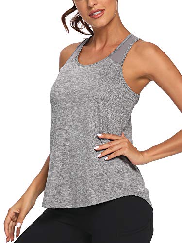 CNJUYEE Workout Tops for Women Soft Mesh Racerback Yoga Shirts Athletic Running Breathable Tank Grey