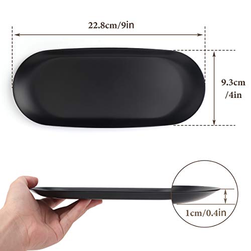 dedoot Stainless Steel Towel Tray, 2 Pack Metal Tray Storage Dish Plate Tea Candy Tray Cosmetics Jewelry Organizer Black Bathroom Tray for Counter, 9 Inch