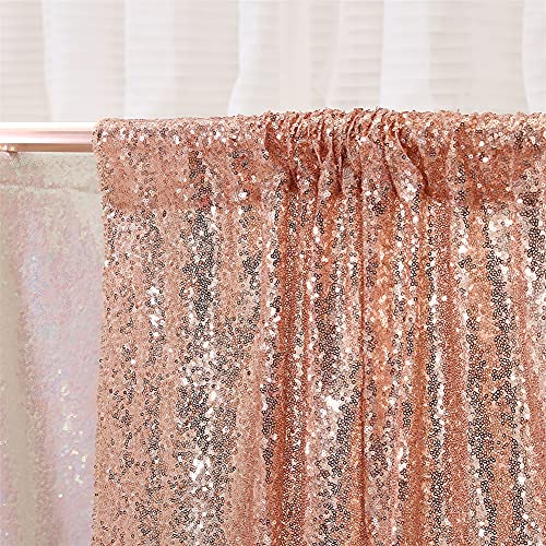 Sequin Backdrop Curtain Eternal Beauty Glitter Sequin Background for Wedding Party Decor (2 Panels, W2 x H8FT,Rose Gold)