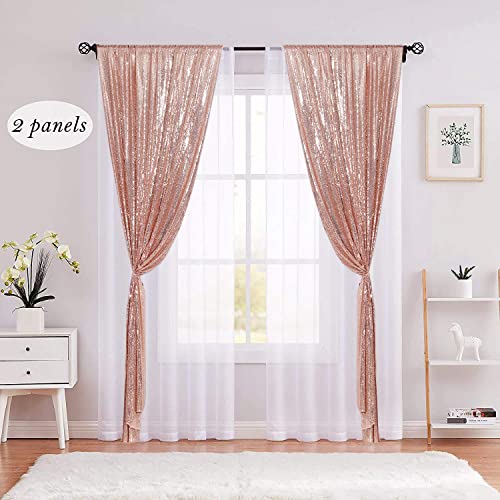 Sequin Backdrop Curtain Eternal Beauty Glitter Sequin Background for Wedding Party Decor (2 Panels, W2 x H8FT,Rose Gold)