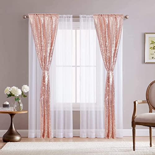 Sequin Backdrop Curtain Eternal Beauty Glitter Sequin Background for Wedding Party Decor (2 Panels, W2 x H8FT,Rose Gold)